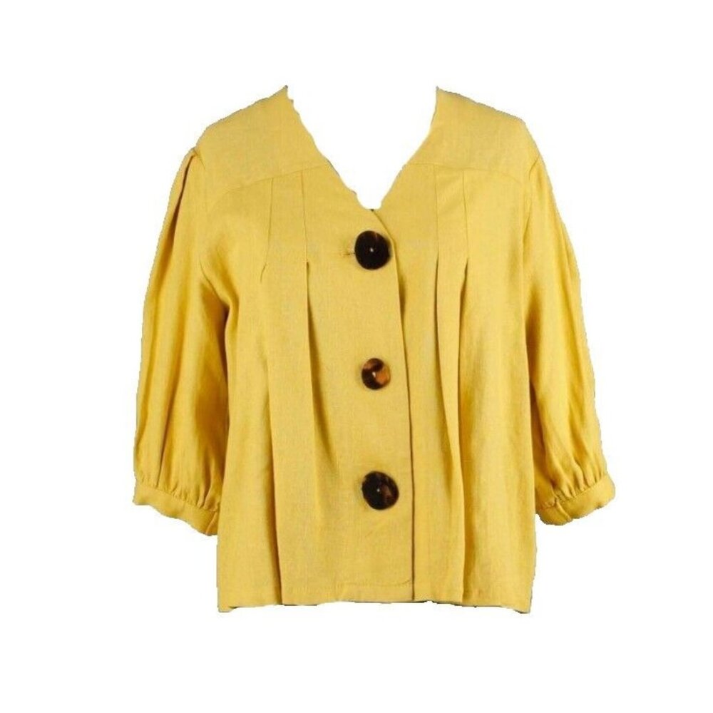 Sfera Sz S Yellow 3 Button Pleated Balloon Sleeve Linen Blend Jacket
